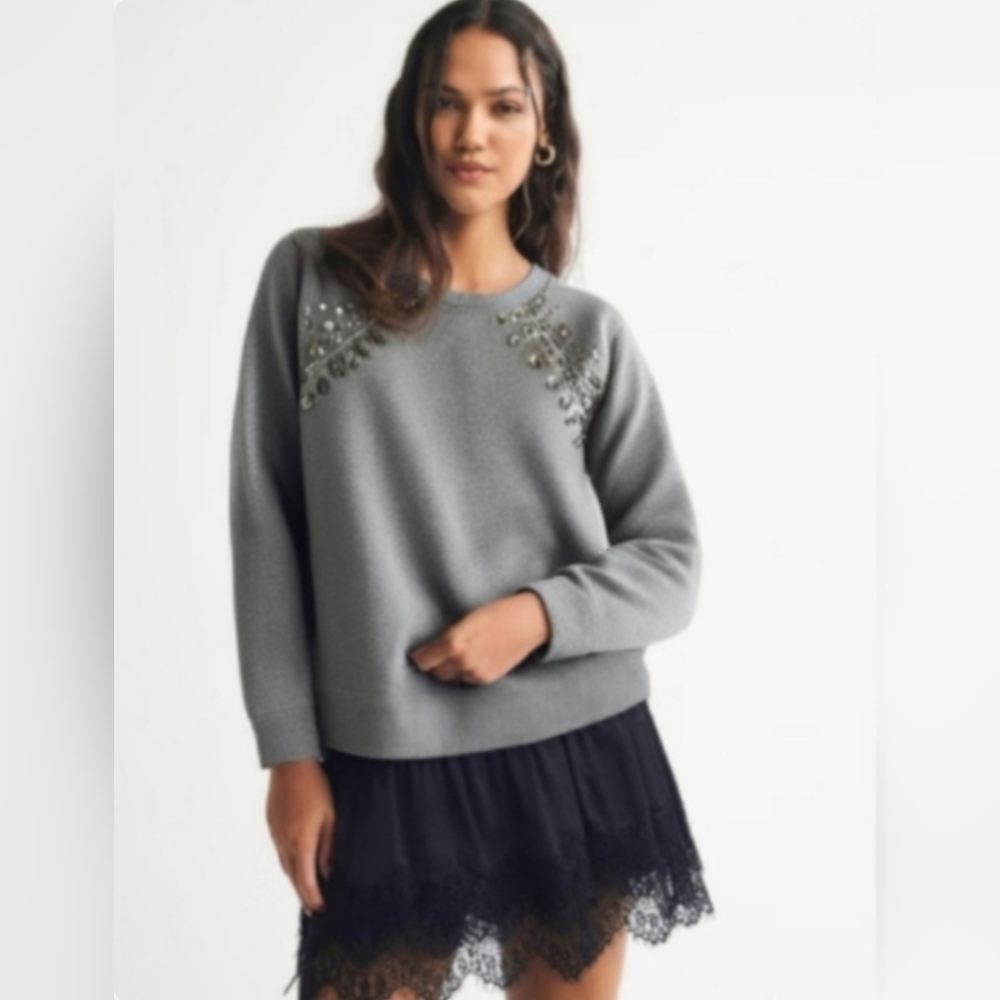 J. Crew Gray Embellished Crewneck Sweatshirt